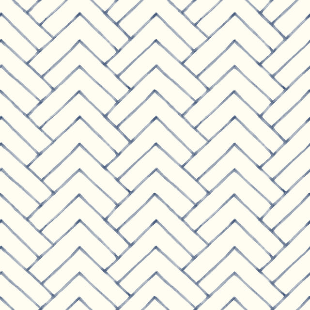 Oswin Navy Tiered Herringbone Wallpaper with Farmhouse Chevron Graphics - Chesapeake 3125-72363