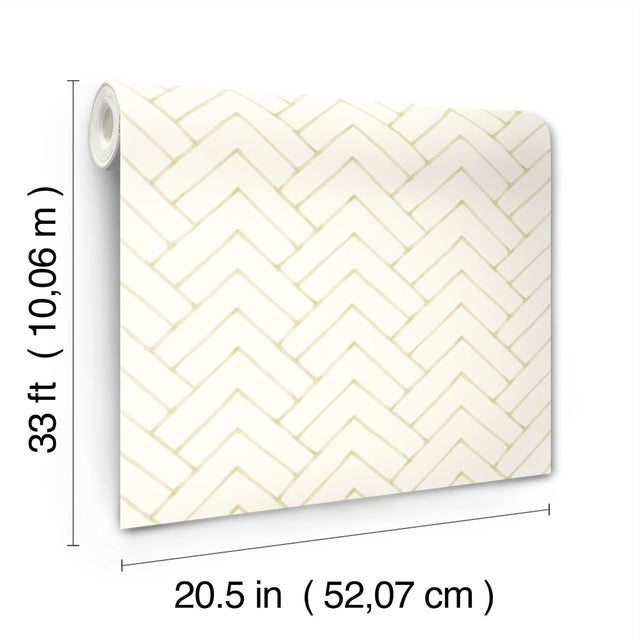 Oswin Light Yellow Tiered Herringbone Wallpaper with Chevron Graphics in Farmhouse Style - Chesapeake 3125-72365