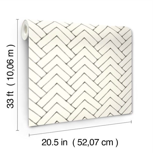 Oswin Black Tiered Herringbone Wallpaper with Chevron Graphics Pattern - Chesapeake 3125-72366