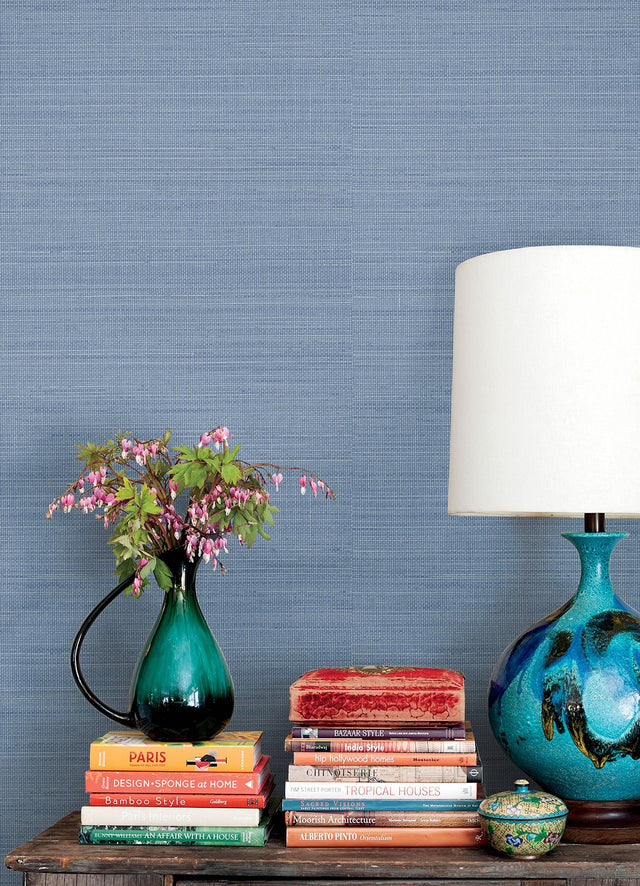 Spinnaker Denim Netting Wallpaper with Fabric Texture Pattern, Transitional Style - Chesapeake 3125-72367
