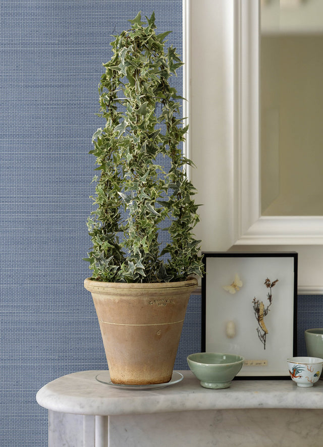 Spinnaker Denim Netting Wallpaper with Fabric Texture Pattern, Transitional Style - Chesapeake 3125-72367