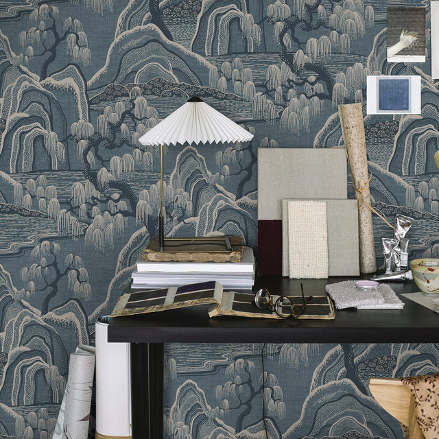 Indigo Garden Blue Scenic Wallpaper by Boråstapeter – Schumacher 3133