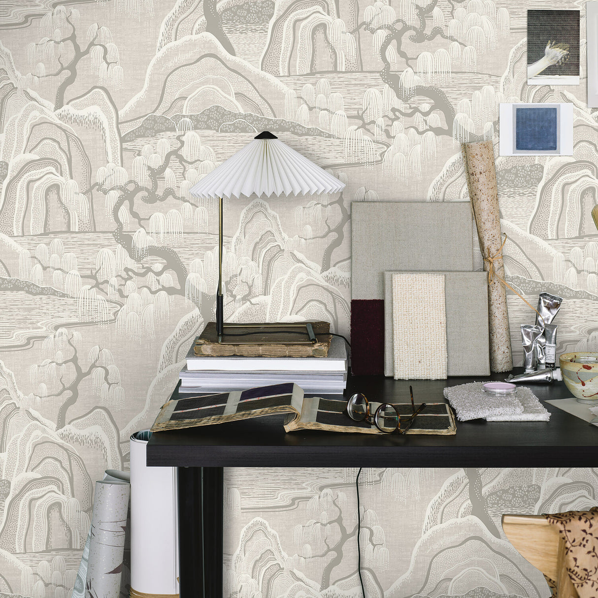 Indigo Garden Grey by Boråstapeter Scenic Wallpaper – Schumacher 3134