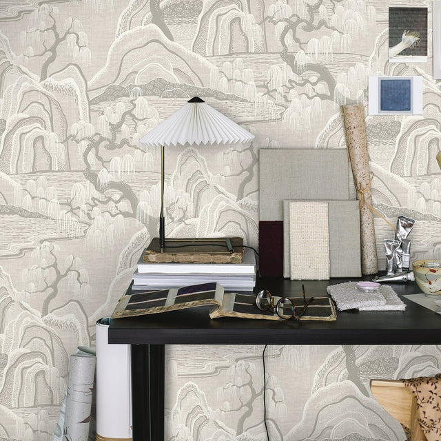 Indigo Garden Grey by Boråstapeter Scenic Wallpaper – Schumacher 3134