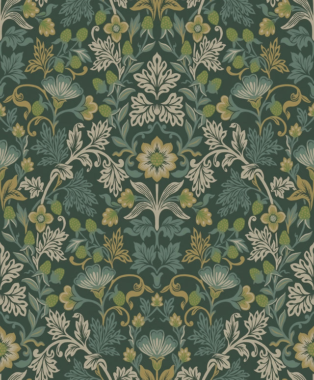 Lila Teal Strawberry Floral Wallpaper