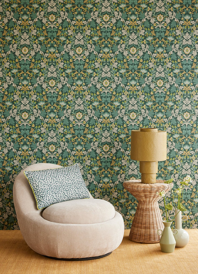 Lila Teal Strawberry Floral Wallpaper