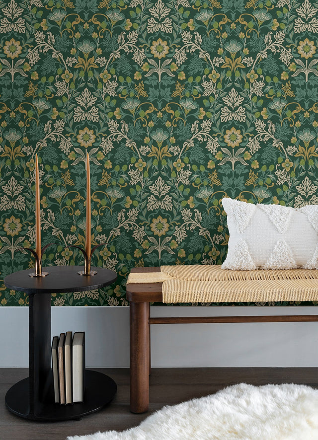 Lila Teal Strawberry Floral Wallpaper