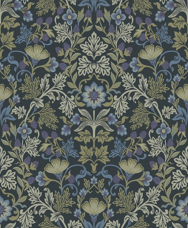 Lila Periwinkle Strawberry Floral Wallpaper