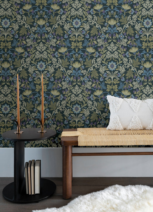 Lila Periwinkle Strawberry Floral Wallpaper