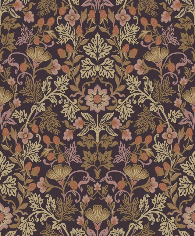 Lila Peach Strawberry Floral Wallpaper