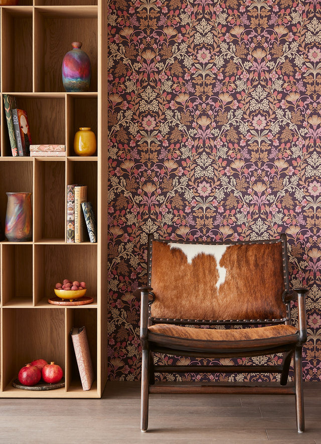 Lila Peach Strawberry Floral Wallpaper