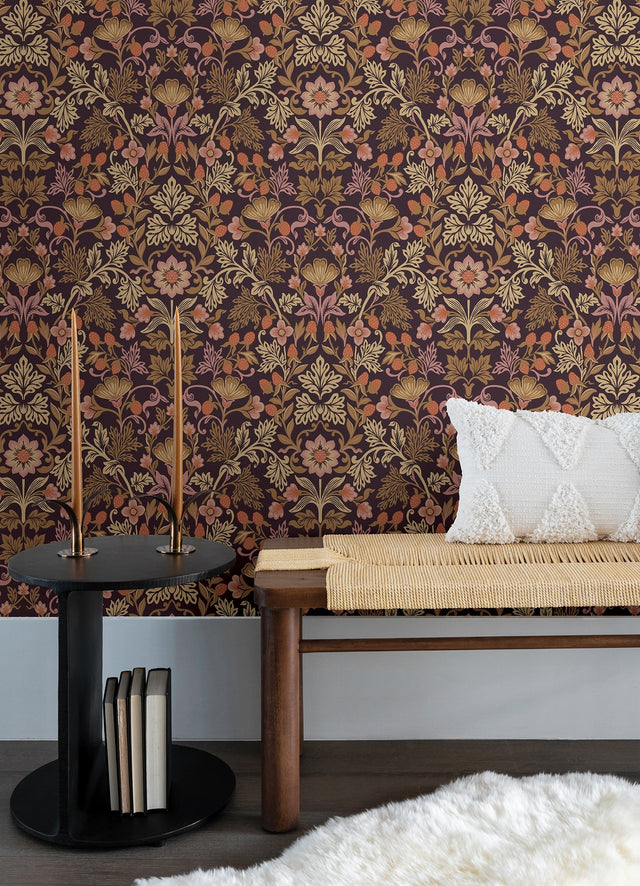 Lila Peach Strawberry Floral Wallpaper