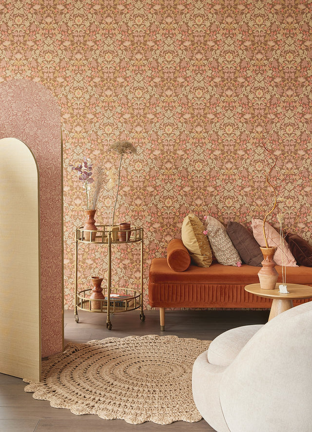 Lila Pink Strawberry Floral Wallpaper