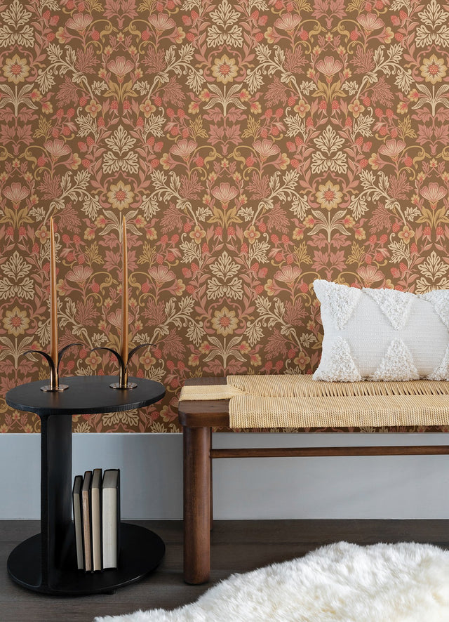 Lila Pink Strawberry Floral Wallpaper