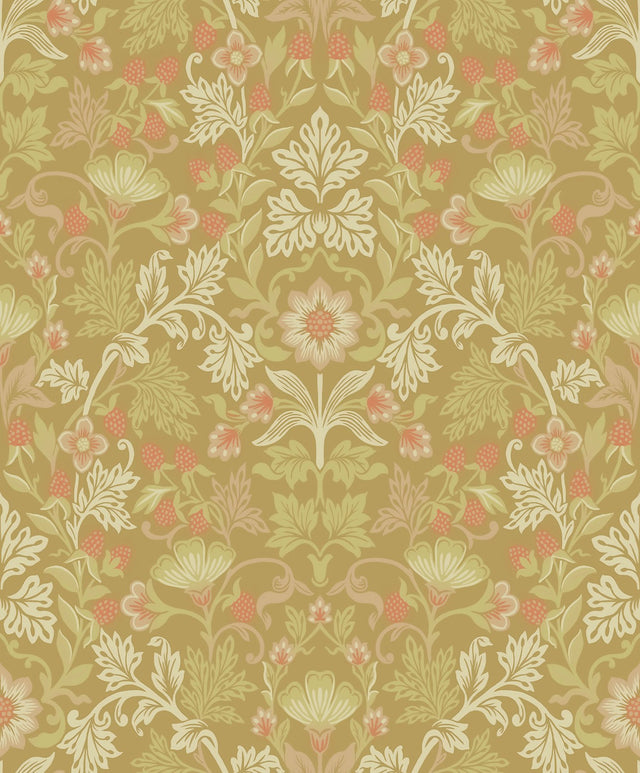 Lila Gold Strawberry Floral Wallpaper