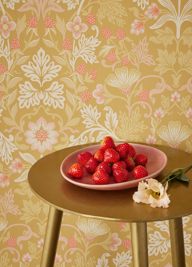 Lila Gold Strawberry Floral Wallpaper
