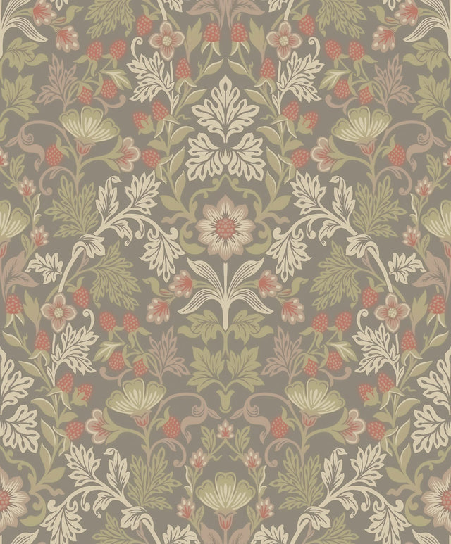 Lila Moss Strawberry Floral Wallpaper
