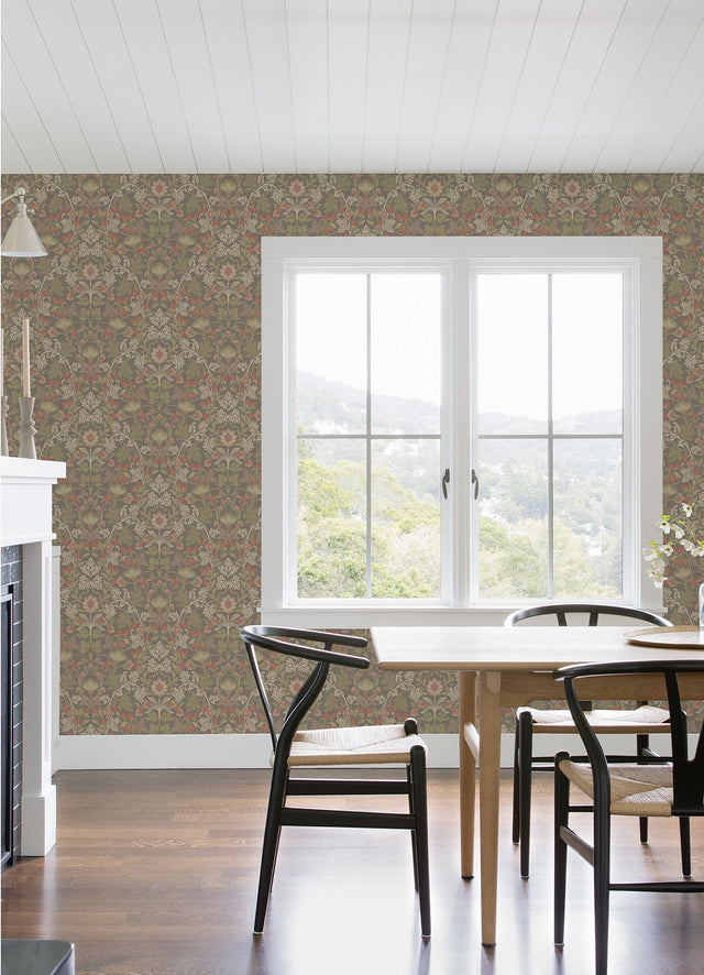 Lila Moss Strawberry Floral Wallpaper