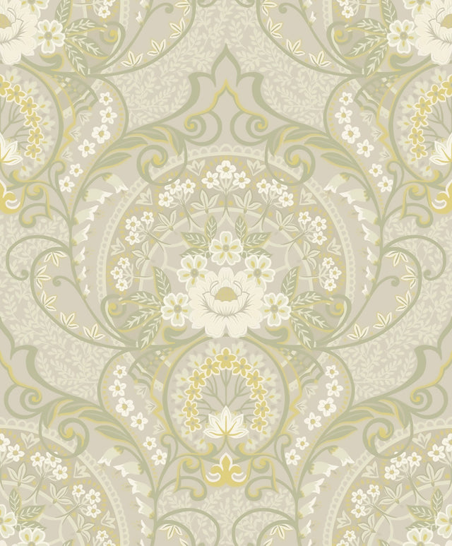 Nasrin Light Grey Damask Wallpaper
