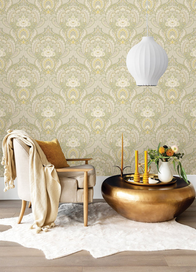 Nasrin Light Grey Damask Wallpaper