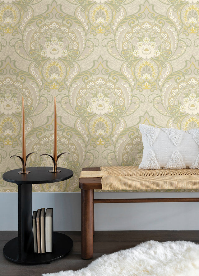 Nasrin Light Grey Damask Wallpaper