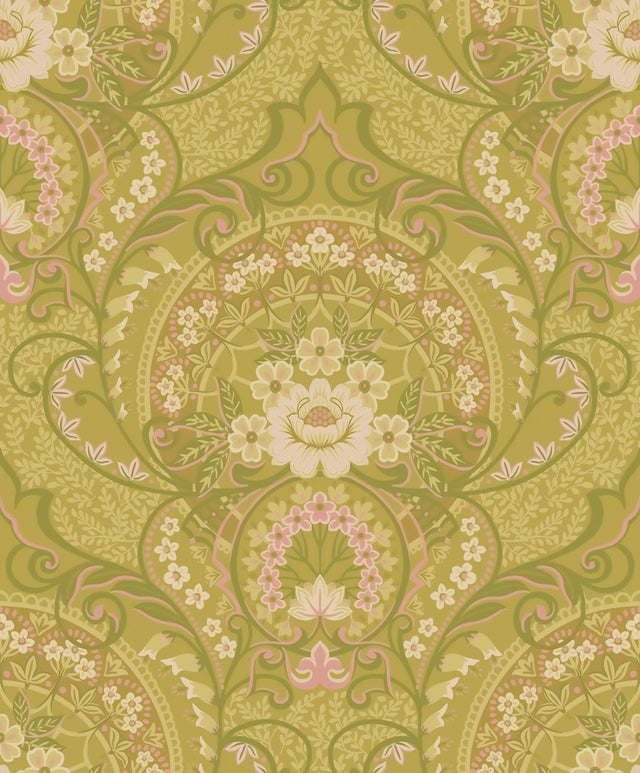 Nasrin Chartreuse Damask Wallpaper