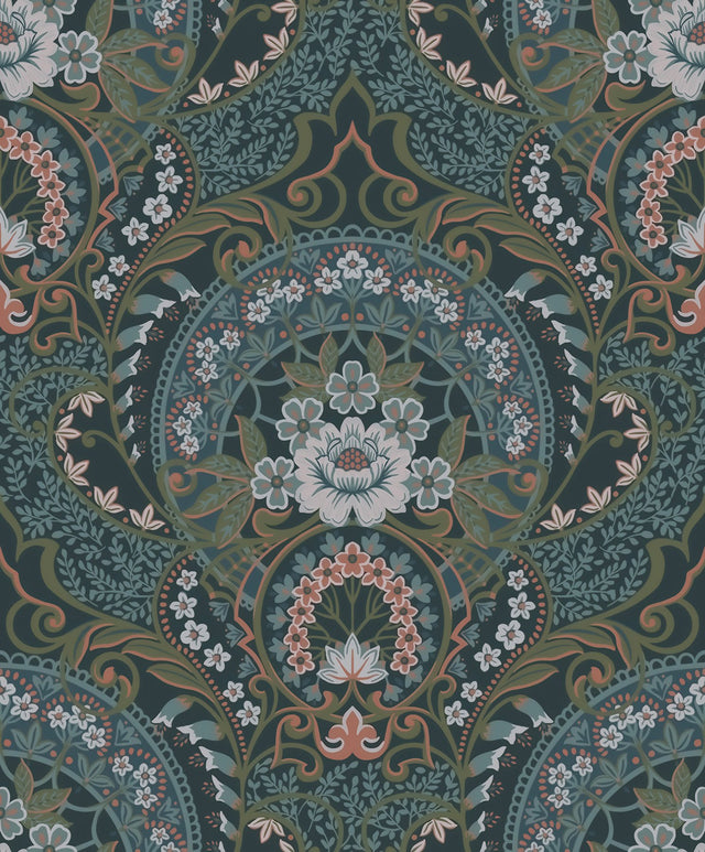 Nasrin Blueberry Damask Wallpaper