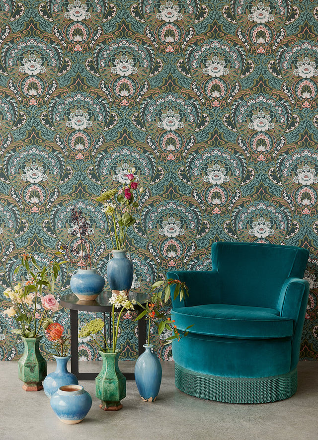 Nasrin Blueberry Damask Wallpaper