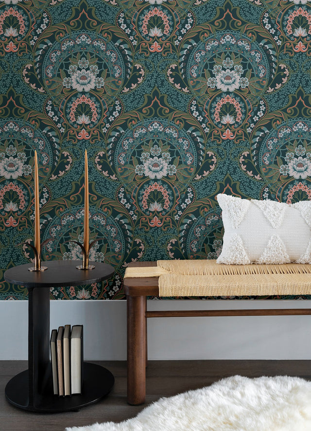 Nasrin Blueberry Damask Wallpaper