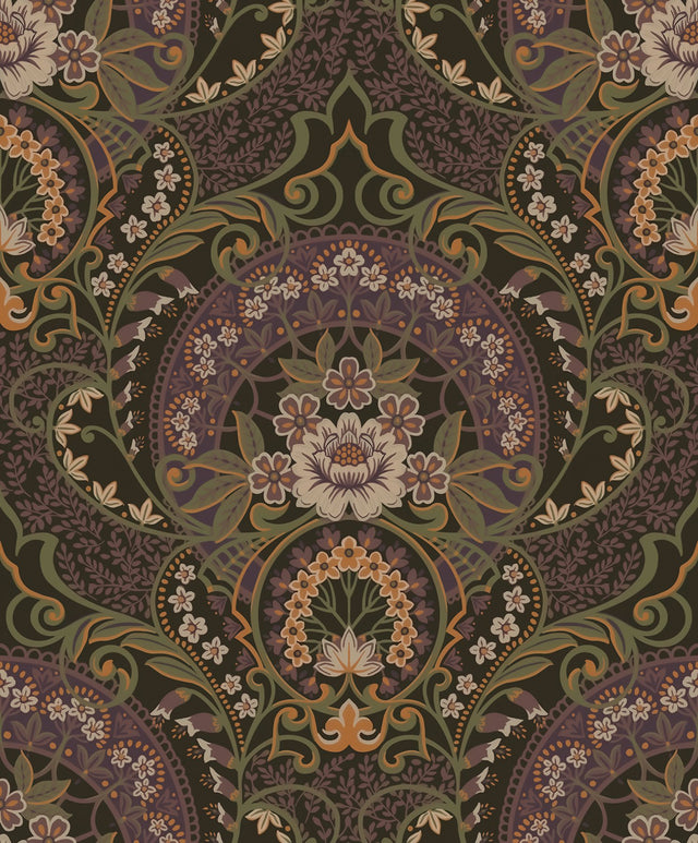 Nasrin Purple Damask Wallpaper