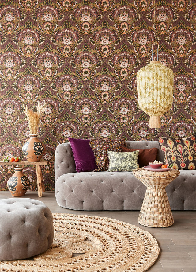 Nasrin Purple Damask Wallpaper
