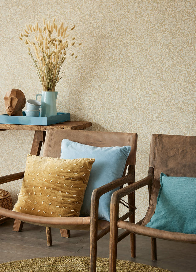 Zahara Wheat Floral Wallpaper