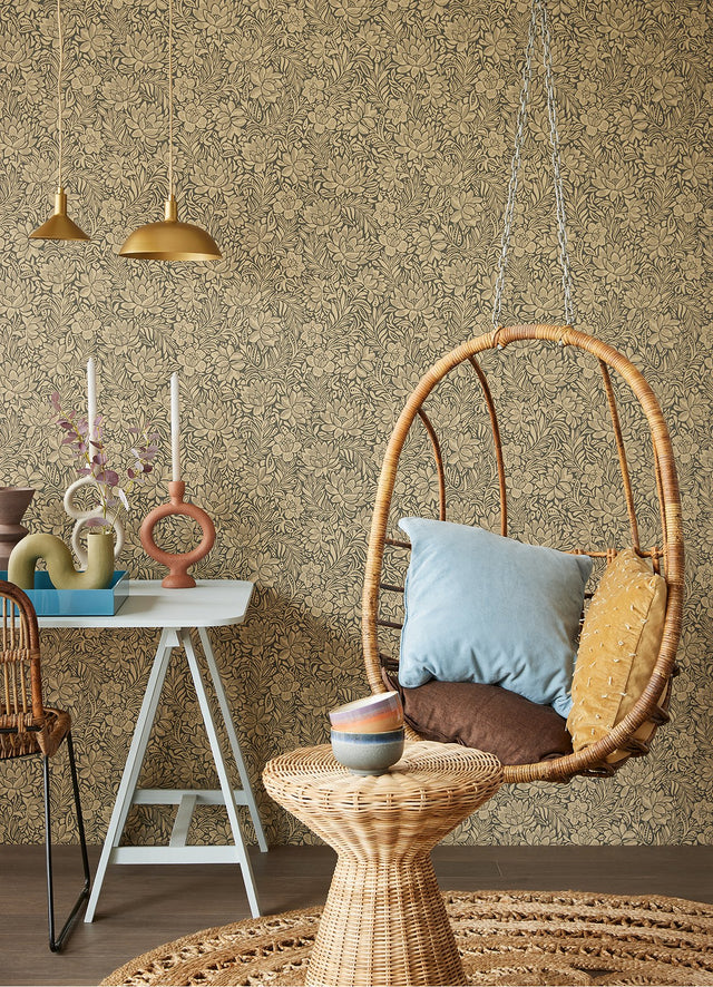 Zahara Chocolate Floral Wallpaper
