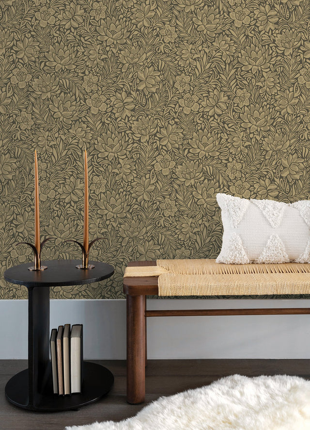 Zahara Chocolate Floral Wallpaper