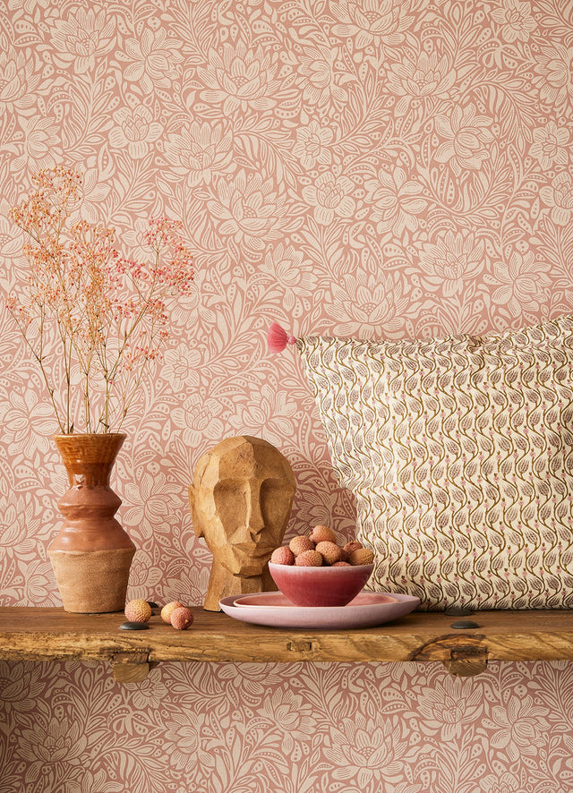 Zahara Coral Floral Wallpaper