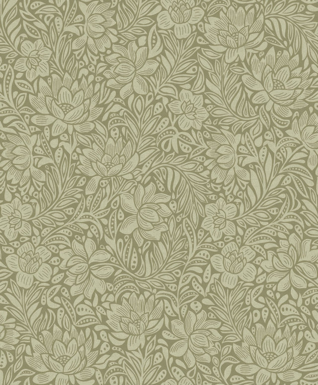 Zahara Olive Floral Wallpaper