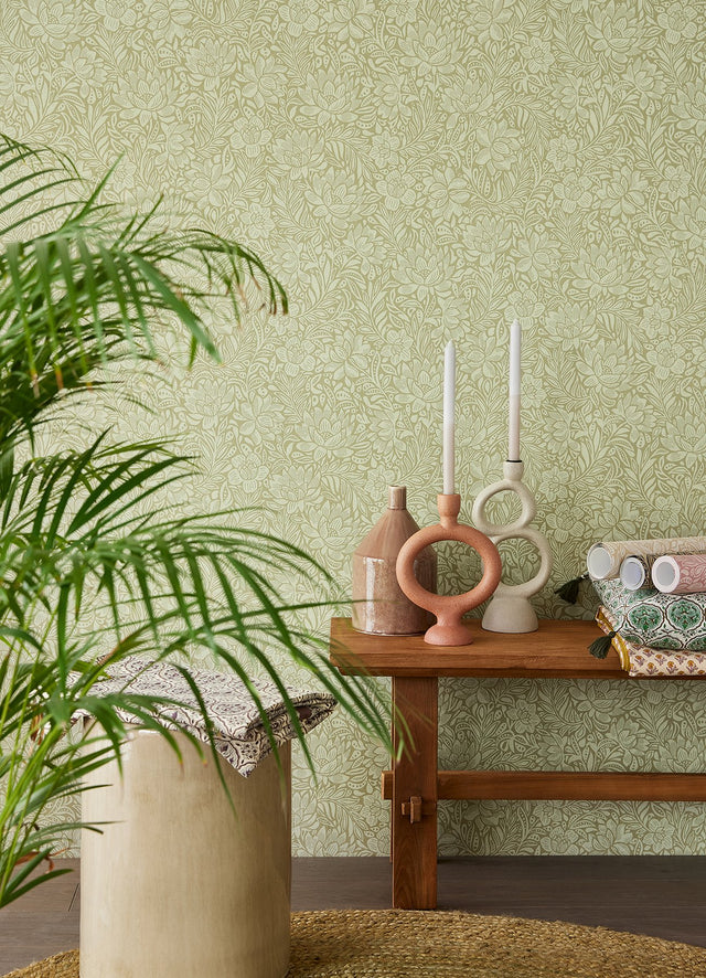 Zahara Olive Floral Wallpaper