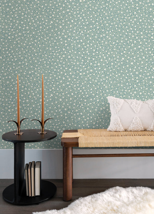 Marguerite Sea Green Floral Wallpaper