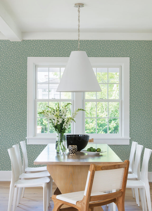 Marguerite Sea Green Floral Wallpaper