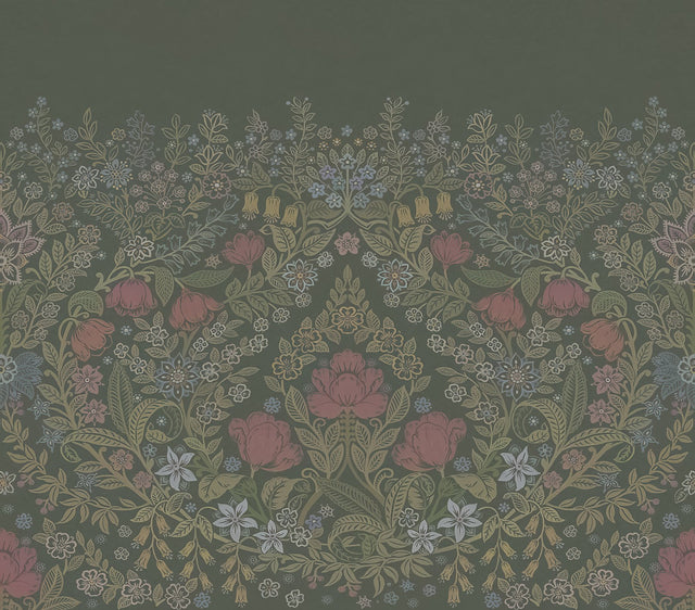 Forest Whimsical Green Floral Wall Mural with Nature Flowers Pattern - Eijffinger EJ316081