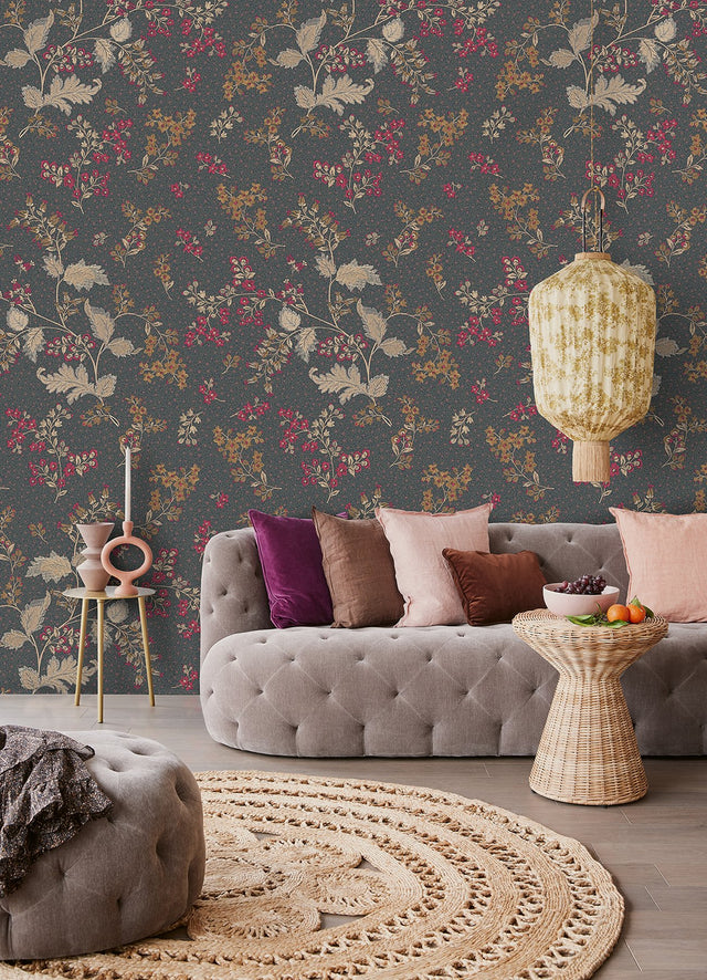 Indigo Gran Broderies Wallpaper Mural with Farmhouse Floral Pattern - Eijffinger EJ316082
