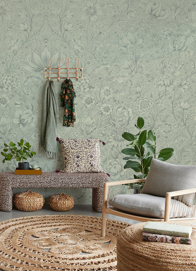 Sage Rosarium Floral Wall Mural - Eijffinger EJ316084