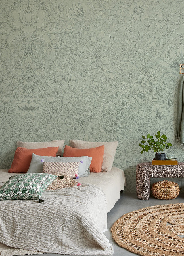 Sage Rosarium Floral Wall Mural - Eijffinger EJ316084
