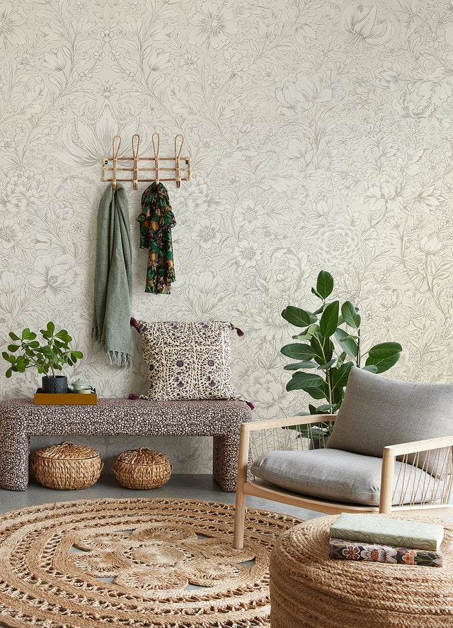 Rosarium Cream Floral Non Woven Wall Mural - Eijffinger EJ316086