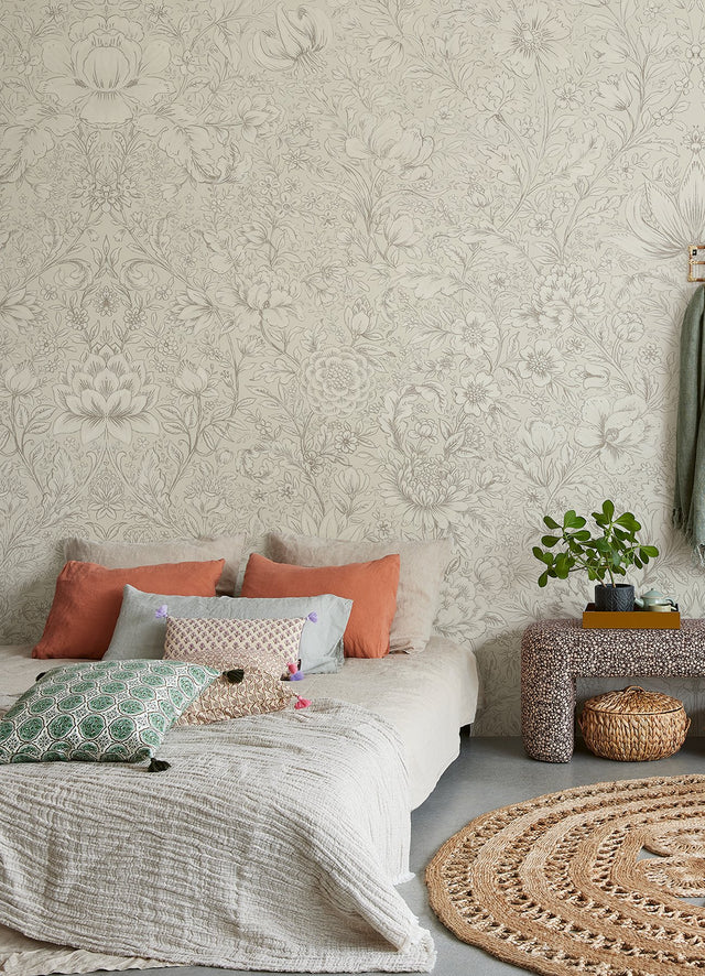 Rosarium Cream Floral Non Woven Wall Mural - Eijffinger EJ316086