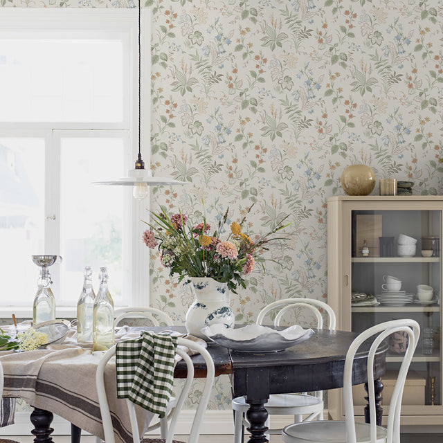 Folklore Ivory and Multi by Boråstapeter Scandinavian Floral Wallpaper – Schumacher 3261