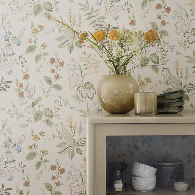 Folklore Ivory and Multi by Boråstapeter Scandinavian Floral Wallpaper – Schumacher 3261