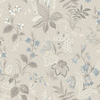 Folklore wallpaper in dove and blue by Boråstapeter for Schumacher, featuring Scandinavian floral meadow design.