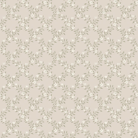 Sommarslöja Sage by Boråstapeter, a classic floral lattice wallpaper with delicate leaves and flowers in a soft green colorway.