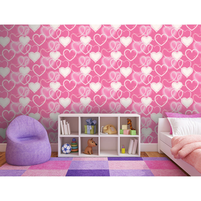 Effie Pink by Arthouse Neon Heart Wallpaper – Brewster Home Fashions AH100222AH
